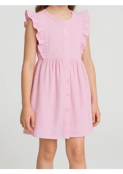 Kız Çocuk Düğmeli Müslin Elbise fırsatları