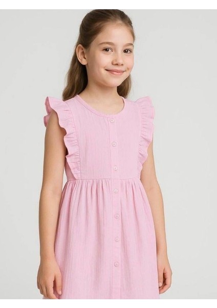 Kız Çocuk Düğmeli Müslin Elbise indirimleri