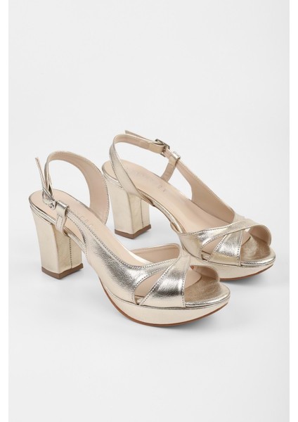 Kadın Rilsa Altın Parlak Platform Topuklu Ayakkabı