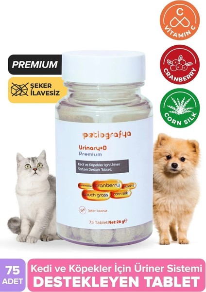 Premium Urinary+D Kediler ve Köpekler Için Üriner Sistemi Destekleyici Tablet