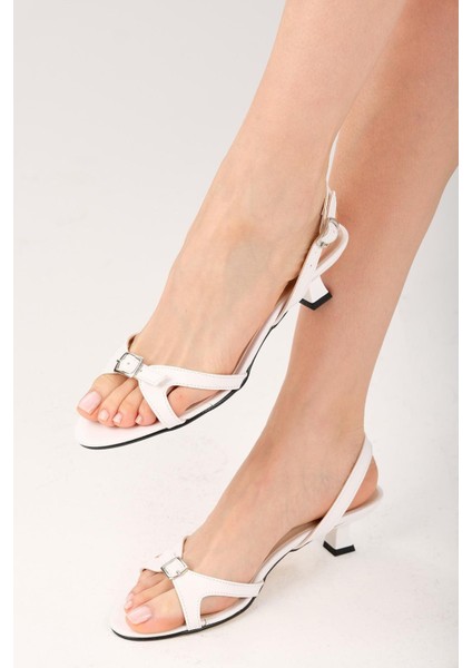 Adeline Beyaz Renk Kısa Topuklu Kadın Sandalet