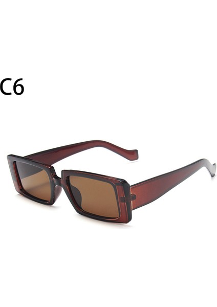 C6 Stili Yeni Moda Renkli Küçük Dikdörtgen Güneş Gözlüğü Vintage Geniş Çerçeve Kadın Güneş Gözlüğü Yaz Bayan UV400 Lens Trendy Gözlük (Yurt Dışından)
