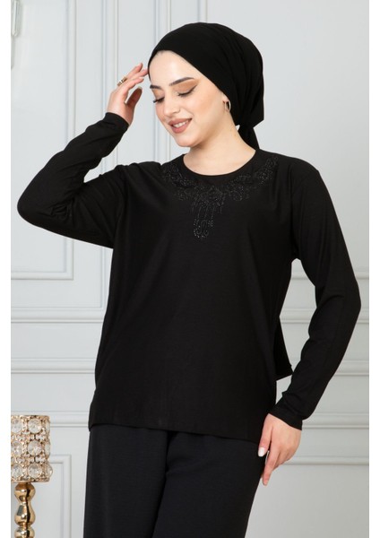 Kadın Siyah Anne Penye Bluz Anneler Günü