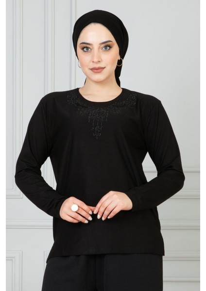 Kadın Siyah Anne Penye Bluz Anneler Günü