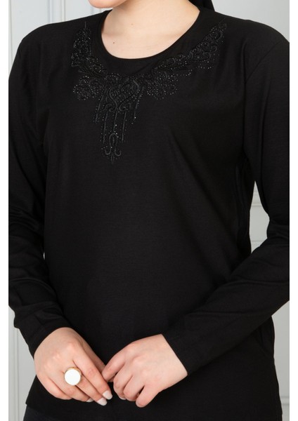 Kadın Siyah Anne Penye Bluz Anneler Günü