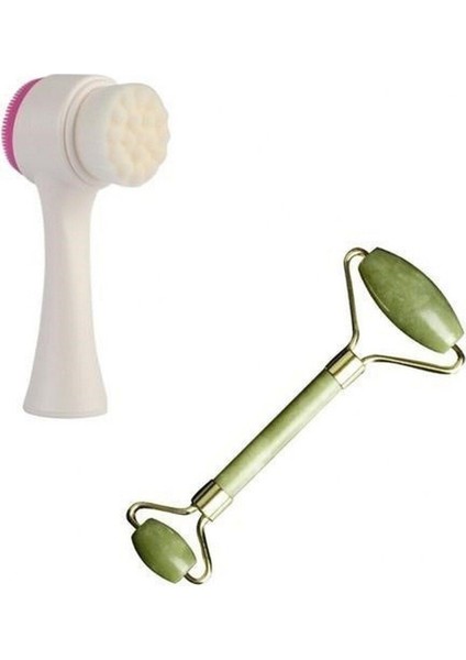 2li Set Çift Taraflı Cilt Temizleme Fırçası ve Yeşim Taşı Çift Taraflı Cilt Masaj Aleti