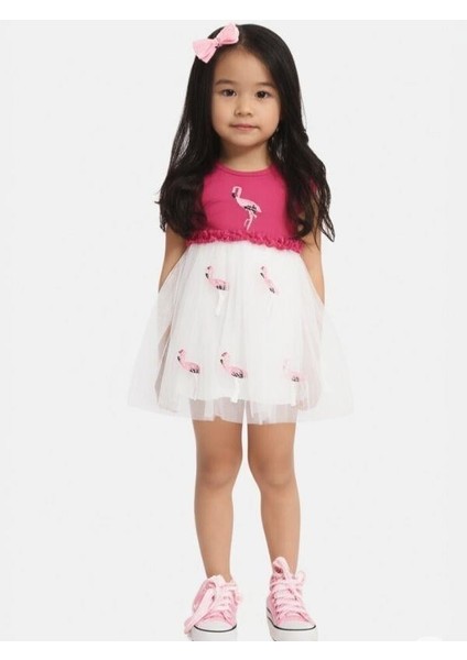 Kız Çocuk Pamuklu Flamingo Desenli Elbise