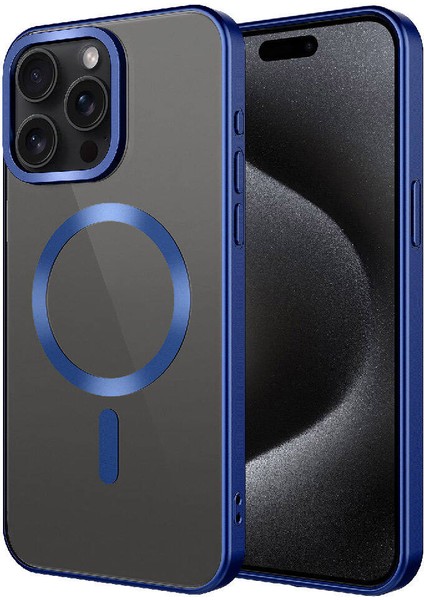 iPhone 15 Pro Max Uyumlu Mat Tasarımlı Magsafe Wireless Şarj Özellikli Mbtm Mat Setro Kapak-Lacivert