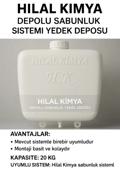 Depolu Sabunluk Sistemi Deposu 20 Kg Kapasiteli Beyaz