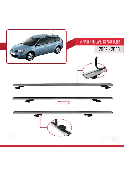 Renault Megane Grand Tour 2002-2008 Arası ile Uyumlu Basıc Model Ara Atkı Tavan Barı Gri 3 Adet indirimleri
