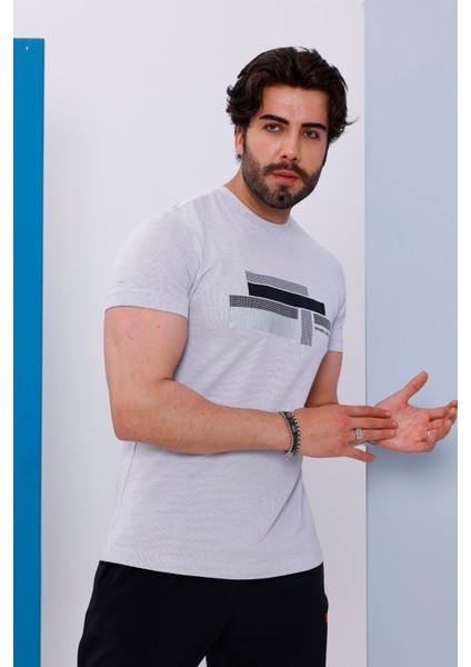 Erkek Beyaz Bisiklet Yaka Baskılı T-Shirt - 170 fırsatları