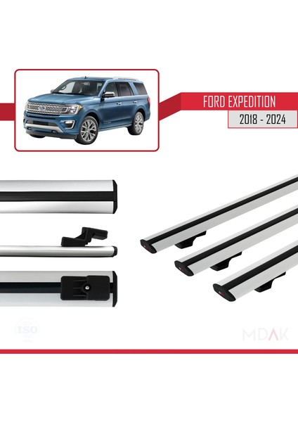 Ford Expedition 2018-2024 Arası ile Uyumlu Basıc Model Ara Atkı Tavan Barı Gri 3 Adet modelleri