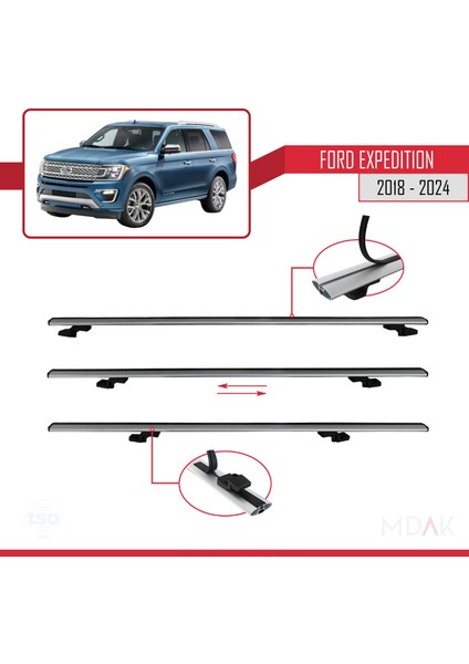 Ford Expedition 2018-2024 Arası ile Uyumlu Basıc Model Ara Atkı Tavan Barı Gri 3 Adet indirimleri