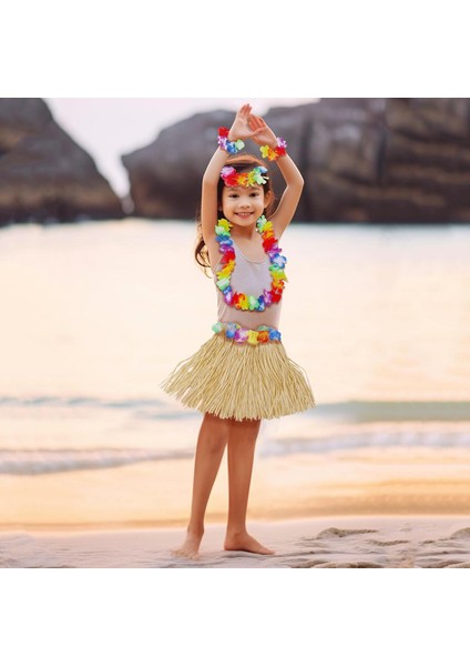 Yetişkin Çocuk Hawaii Parti Seti - 40 cm Naturel Etek + Çiçek Aksesuarlar (5 Parça) fırsatları