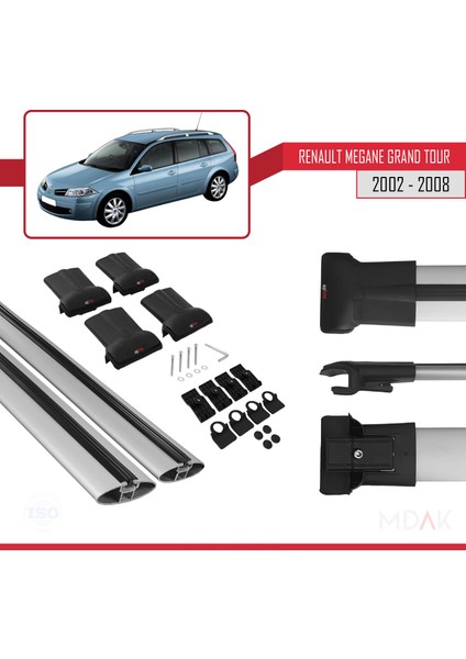Renault Megane Grand Tour 2002-2008 Arası ile Uyumlu Fly Model Ara Atkı Tavan Barı Gri 2 Adet indirimleri