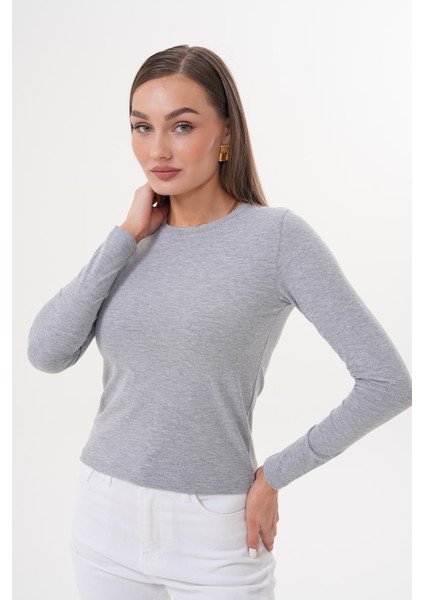 Uzun Kollu Kısa Kadın Bluz Long Fitted Uzunkol-Bluz