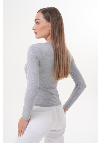 Uzun Kollu Kısa Kadın Bluz Long Fitted Uzunkol-Bluz