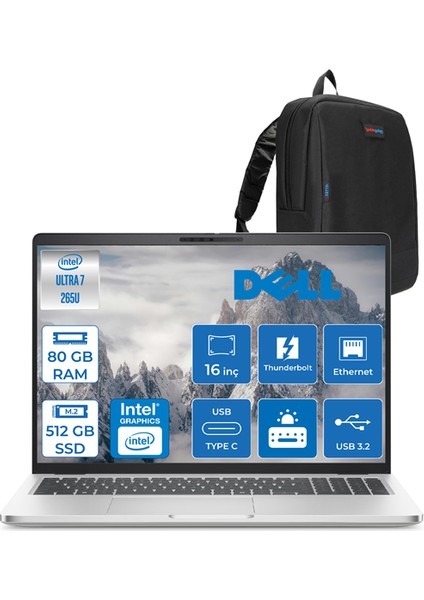 Pro 16 Plus Ultra Core 7 265U 80GB Ddr5 512GB SSD Intel Graphics 16" Fhd+ 300NIT Windows 11 Pro Taşınabilir Bilgisayar U7265U165UH21 + Zettaçanta
