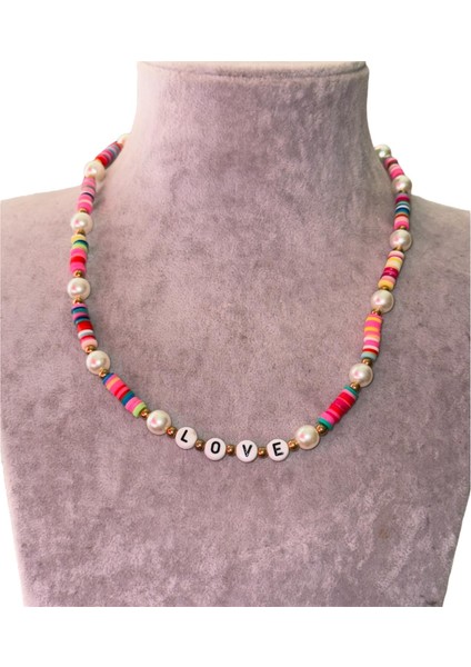 Love Yazılı Çok Renkli Incili Genç Bijuteri Kolye