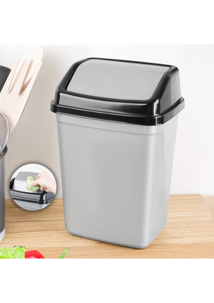 Kapaklı Plastik Çöp Kovası - Ev Ofis Banyo Mutfak Tezgah Üstü Çöp Kovası Gri 2,5 Litre
