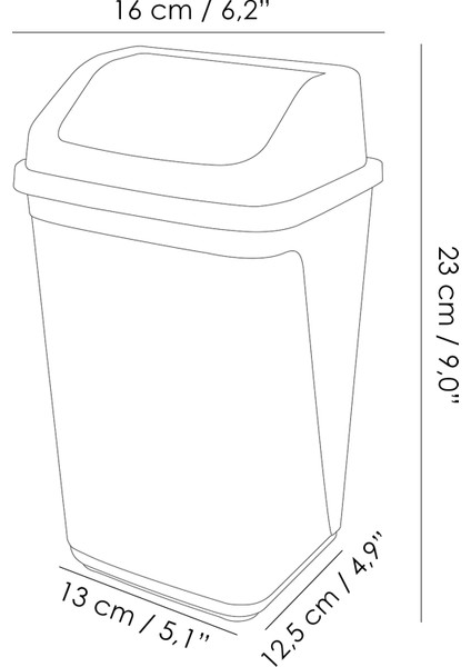 Kapaklı Plastik Çöp Kovası - Ev Ofis Banyo Mutfak Tezgah Üstü Çöp Kovası Gri 2,5 Litre