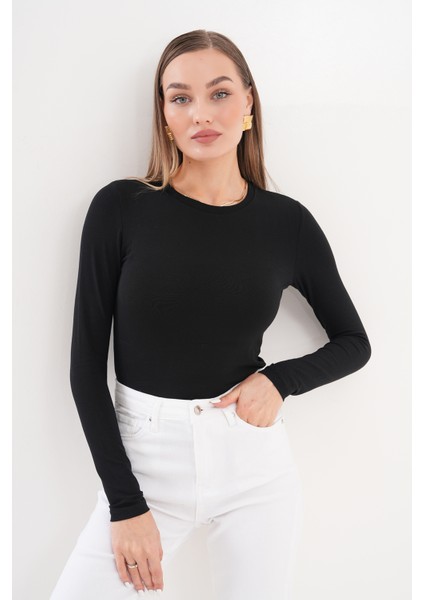 Uzun Kollu Kısa Kadın Bluz Long Fitted Uzunkol-Bluz