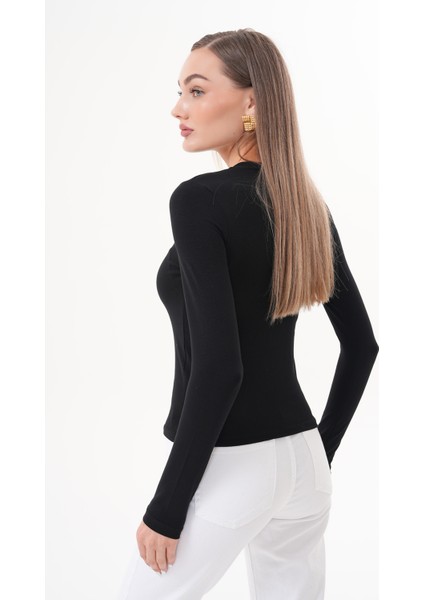 Uzun Kollu Kısa Kadın Bluz Long Fitted Uzunkol-Bluz fırsatları