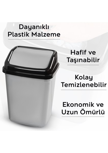 Kapaklı Plastik Çöp Kovası - Ev Ofis Banyo Mutfak Çöp Kovası Gri 10 Litre modelleri