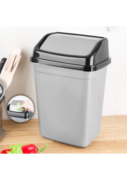 Kapaklı Plastik Çöp Kovası - Ev Ofis Banyo Mutfak Tezgah Üstü Çöp Kovası Gri 5 Litre