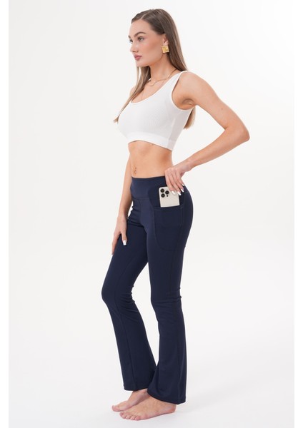 Kadın Yüksek Bel Toparlayıcı Çift Cepli Ispanyol Paça Tayt Ispanyol-Tayt