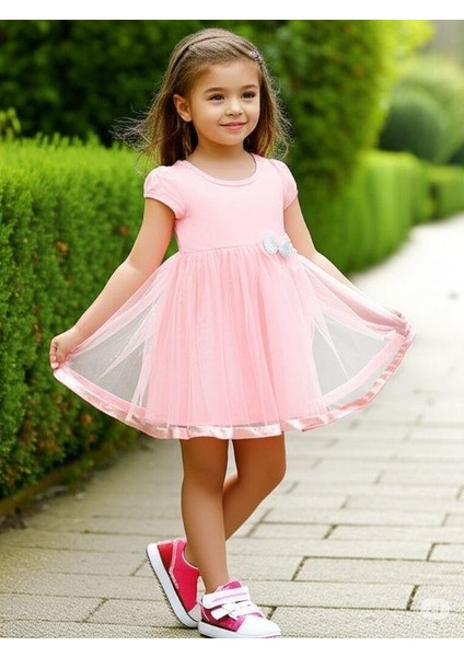 Kız Çocuk Fiyonk Detaylı Tüllü Elbise
