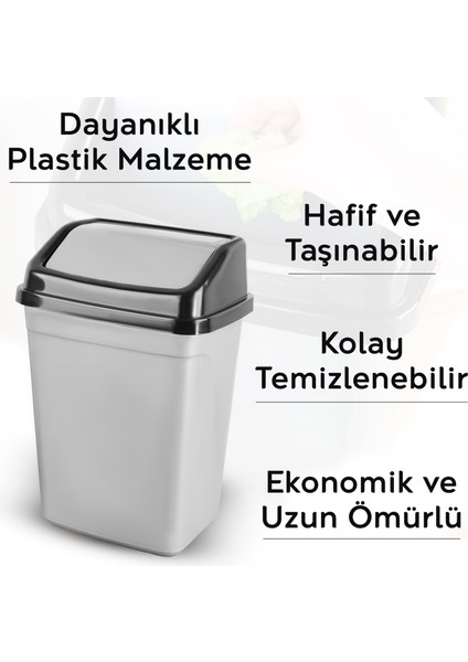 Kapaklı Plastik Çöp Kovası - Ev Ofis Banyo Mutfak Tezgah Üstü Çöp Kovası Gri 5 Litre modelleri