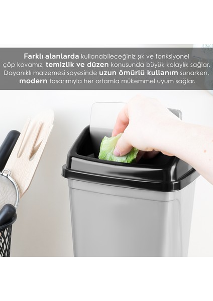 Kapaklı Plastik Çöp Kovası - Ev Ofis Banyo Mutfak Tezgah Üstü Çöp Kovası Gri 5 Litre fırsatları
