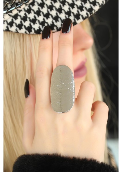 Silver Renk Elips Bayan Ayarlamalı Yüzük - TJ-BYK1255-KS