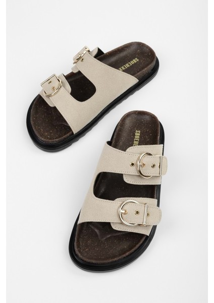 Kadın Vian Bej Süet Kemerli Terlik