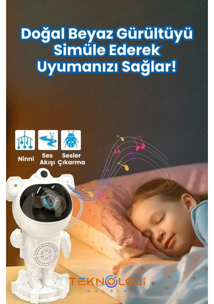 Gece Lambası Yıldız Projektör Astronot Işıklı Galaksi Samanyolu Projeksiyon Kumandalı
