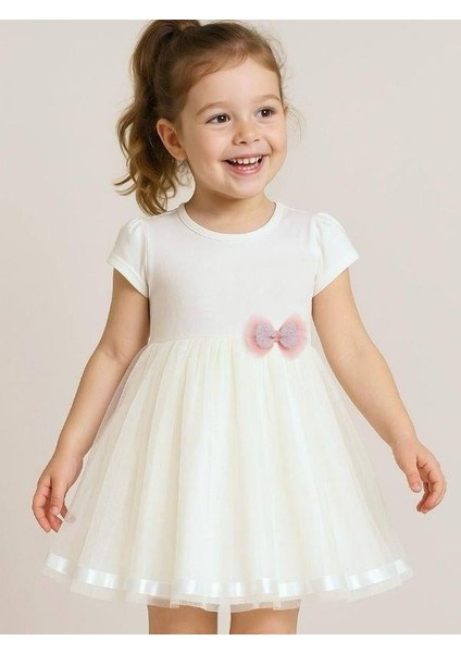 Kız Çocuk Fiyonk Detaylı Tüllü Elbise