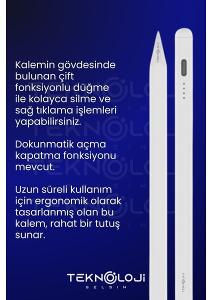 Stylus Pen Dokunmatik Tablet Kalemi Ios Android Windows Uyumlu Yedek Uç Hediyeli Yeni Nesil Type-C