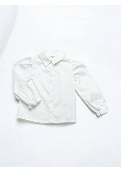 Kız Çocuk Kolları Büzgülü Beyaz Gömlek fiyatları