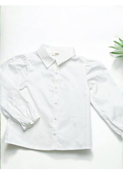 Kız Çocuk Kolları Büzgülü Beyaz Gömlek modelleri