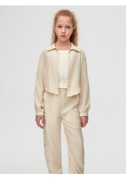 Kız Çocuk Pamuklu Bol Kesim Uzun Kol Gömlek