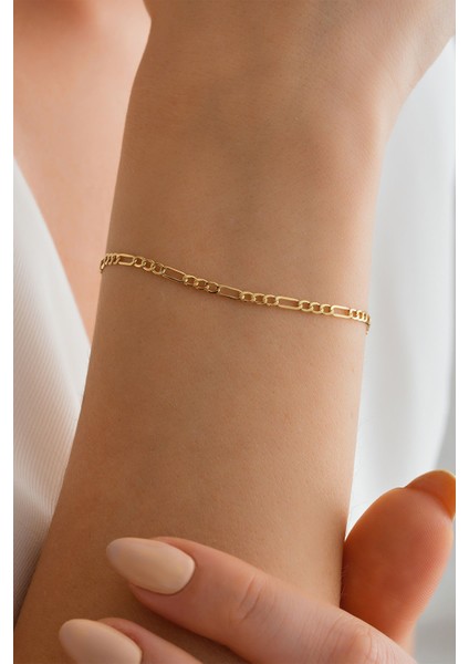 14 Ayar Altın Figaro Zincir Bileklik modelleri