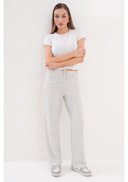 Kadın Yumoş Pantolon Beli Lastikli Cepli Bol Örme Pantolon Yumoş Pantolon