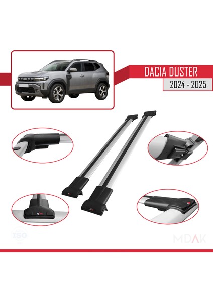 Dacia Duster 3 (P1310) 2024 ve Sonrası ile Uyumlu Fly Model Ara Atkı Tavan Barı Gri 2 Adet