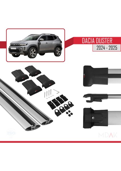 Dacia Duster 3 (P1310) 2024 ve Sonrası ile Uyumlu Fly Model Ara Atkı Tavan Barı Gri 2 Adet