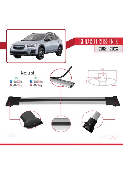 Subaru Crosstrek 2018-2023 Arası ile Uyumlu Fly Model Ara Atkı Tavan Barı Gri 3 Adet modelleri