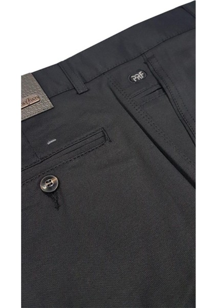 Erkek Siyah Perfore Armür Klasik Kesim Keten Pantolon