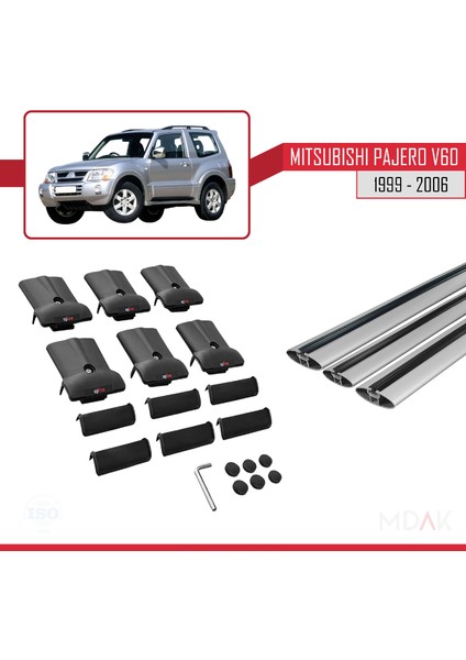 Mitsubishi Pajero (V60) 3 Kapı 1999-2006 Arası ile Uyumlu Fly Model Ara Atkı Tavan Barı Gri 3 Adet indirimleri