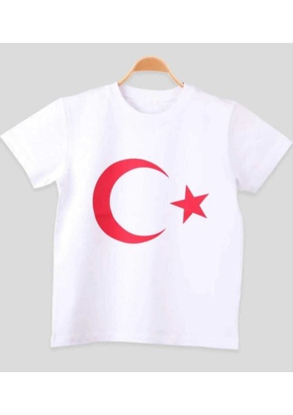 Unısex Kısa Kol Çocuk Bayrak Ay Yıldızlı 23 Nisan 29 Ekim 10 Kasım Gösteri T-Shırt