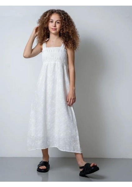 Kız Çocuk Askılı Bağlamalı Brode Elbise fiyatları